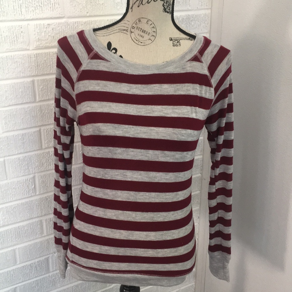 Women’s Small Gray and Burgundy Striped Sweater